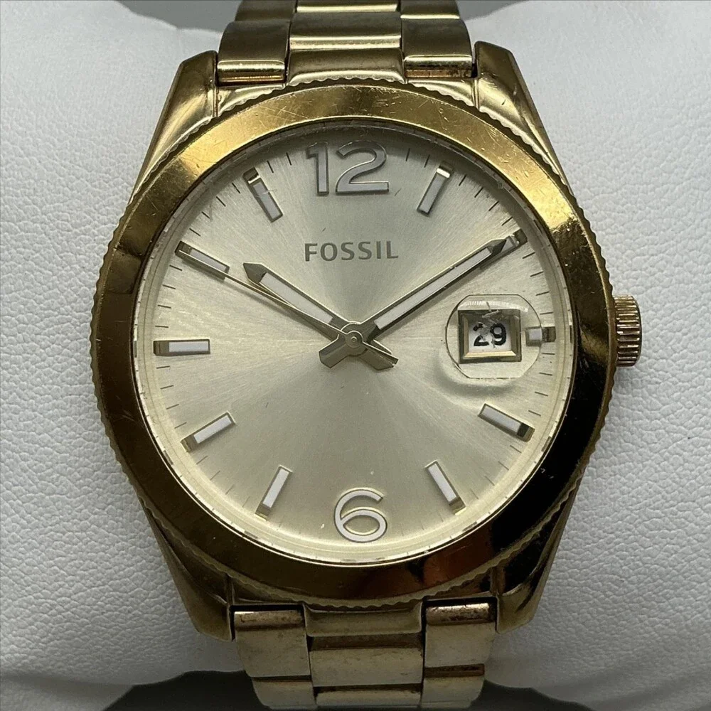 Fossil ES3586 Womens Watch 39mm Champagne Gold Tone Bracelet New Battery 6.75